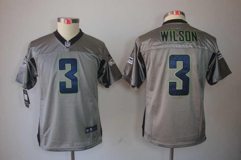 Youth Seattle Seahawks #3 Wilson Grey Nike NFL Jerseys->->Youth Jersey